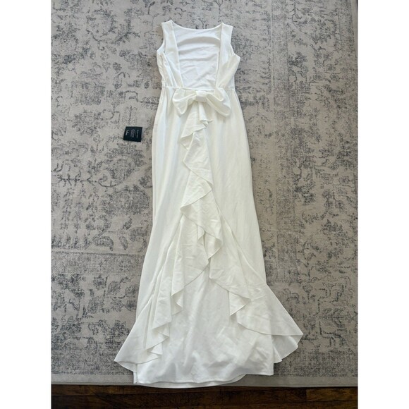 Lulus Exquisite Refinement Ivory Backless Bow Ruffled Maxi Dress Size Medium NWT - Picture 3 of 8